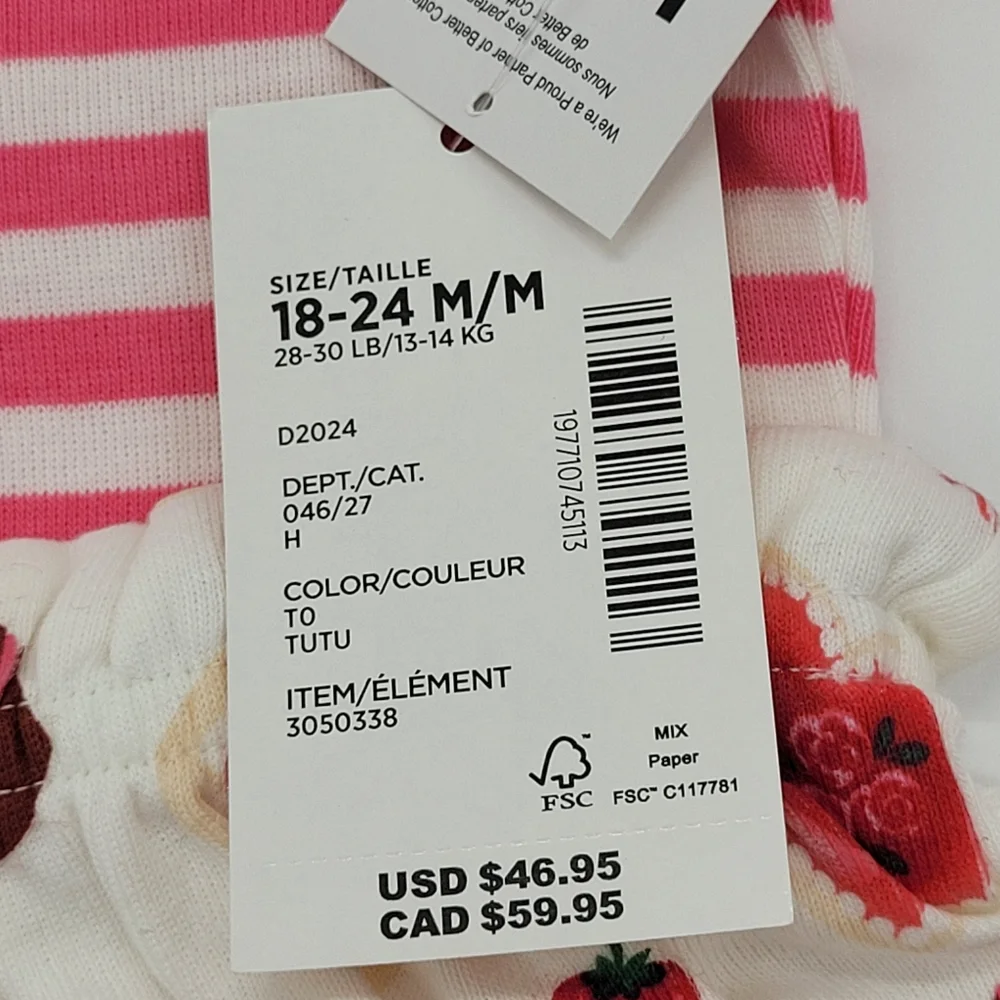 Gymboree Dress Pink White Berry Stripe Cupcake Hearts Strawberry Sz 12-18mo NEW